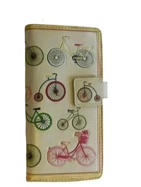 Shagwear Long Wallet Premium Vegan Leather Bicycle Pattern Beige Cottagecore